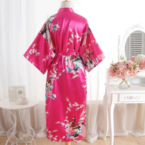 Women Sexy Print Blossom Kimono Dressing Gown Bath Robe Lingerie Nightdress