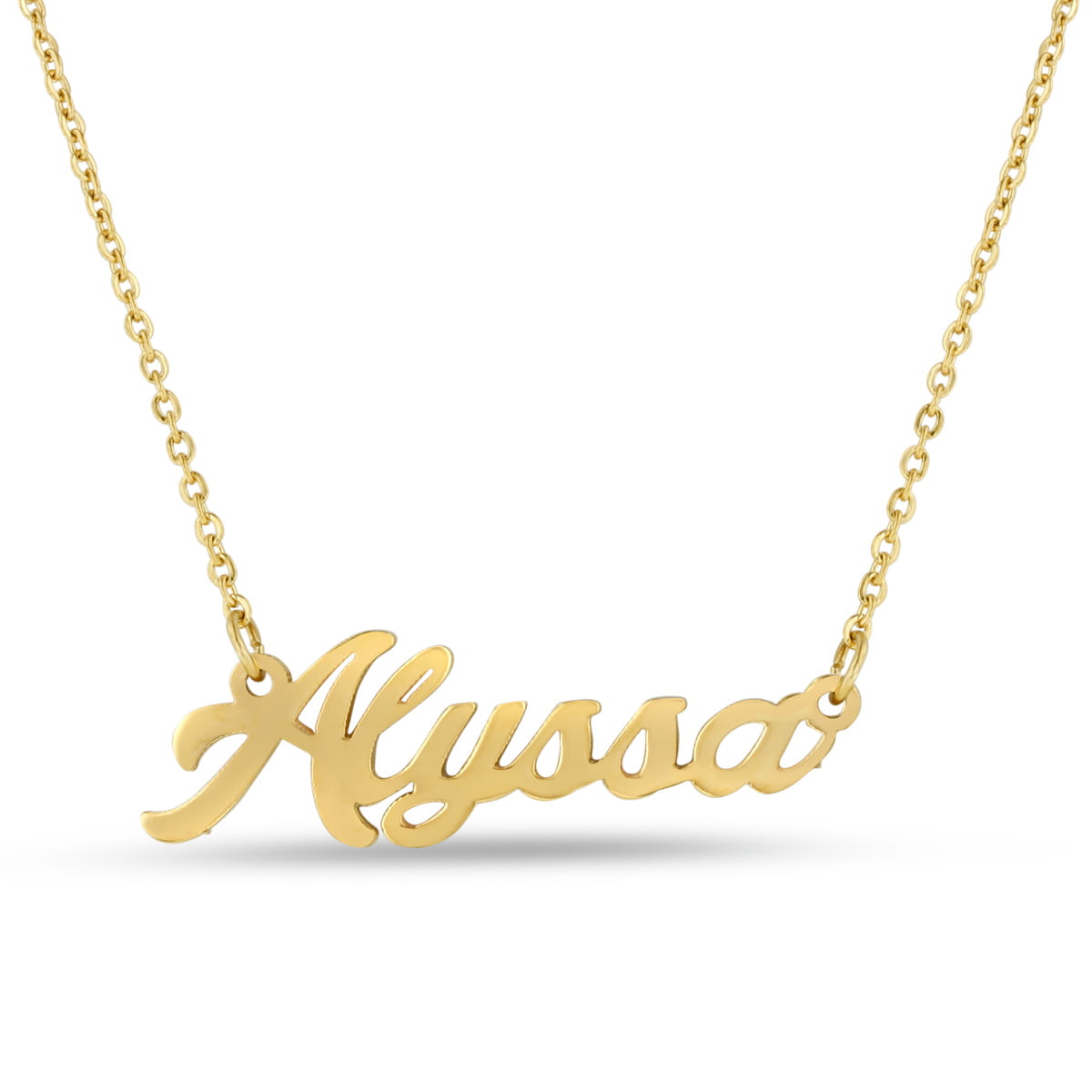 ALYSSA Name Necklace with Rhinestone Gold or Silver Tone 