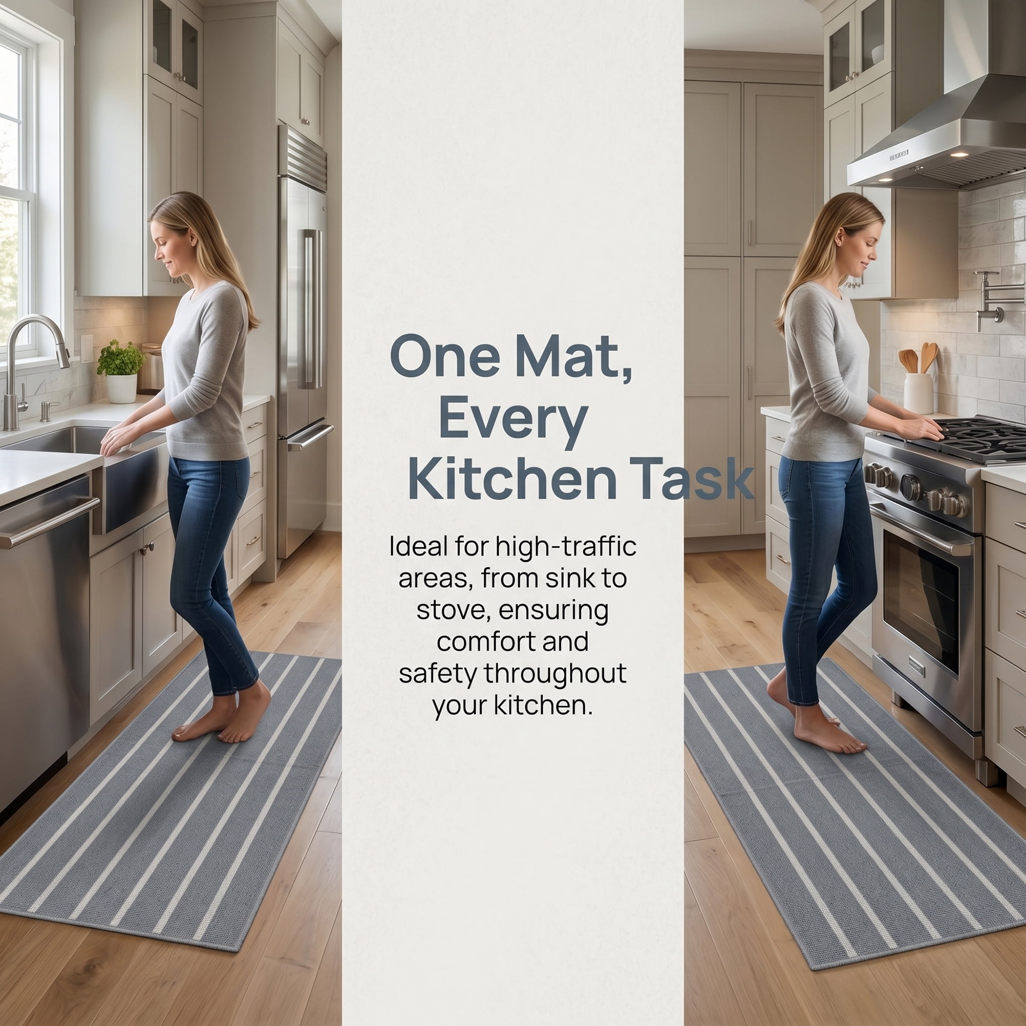 Unique Bargains Polypropylene Striped Non Slip Kitchen Runner Rug Grey 47" x 20"