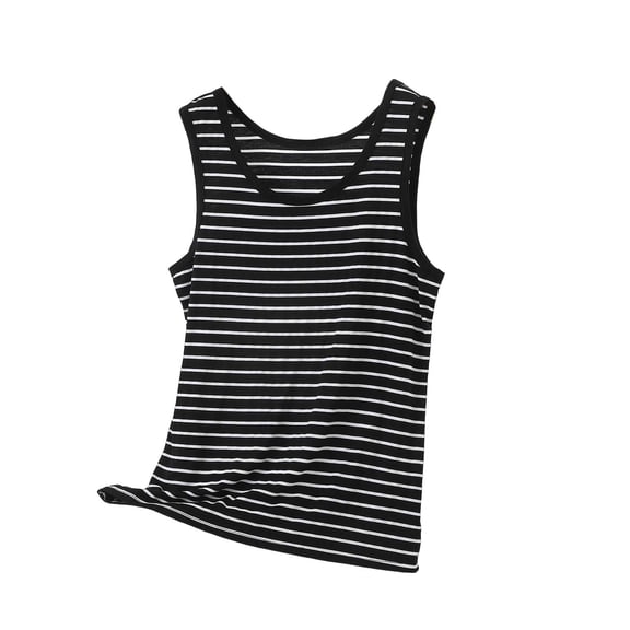 Tank Tops For Women Sevevn Women's Striped Sleeveless Tank Top Lightweight Crew Neck Cami for Everyday Wear Dark Gray M