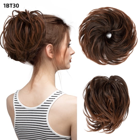 XmhyTop Textured Messy Updo Hair Bun, Adjustable Chignon Bun for Natural-Looking Style, Versatile Synthetic Hair Scrunchies for Women & Girls，Black to Light Auburn