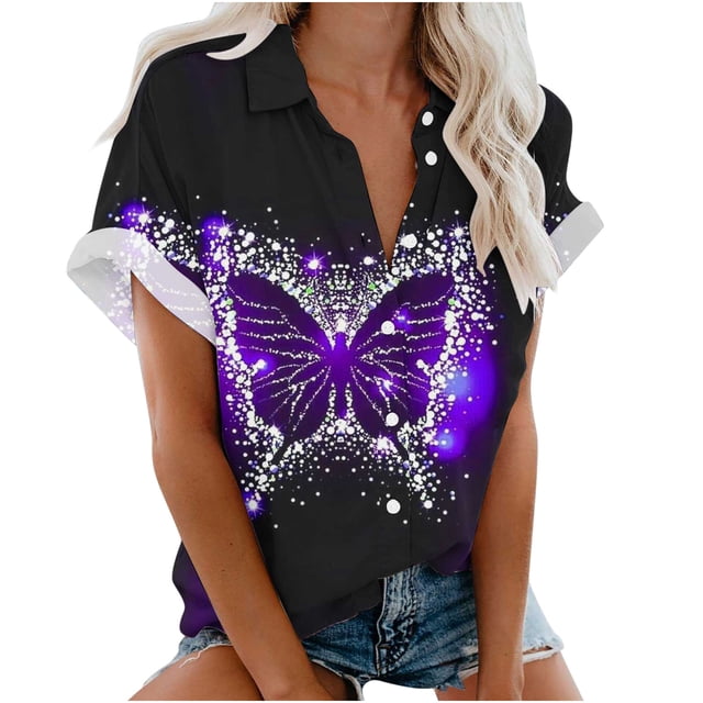Blusa con estampado floral de manga corta con cuello en V para mujer OAVQHLG3B Store lin121212