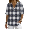 thumbnail image 2 of Zulora Women's Short Sleeve Plaid Shirt Casual Flannel Button Down Tops, 2 of 8