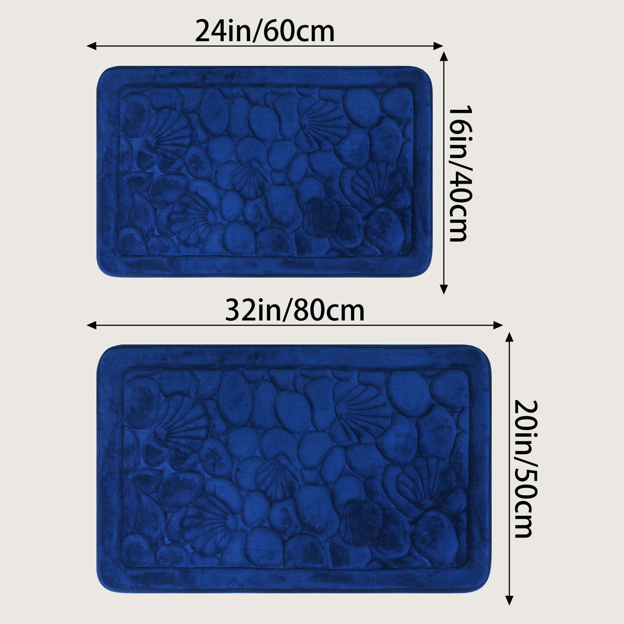 Unique Bargains Shell Pattern Bath Mat Memory Foam Non-Slip Bath Rugs Dark Blue 20" x 32"