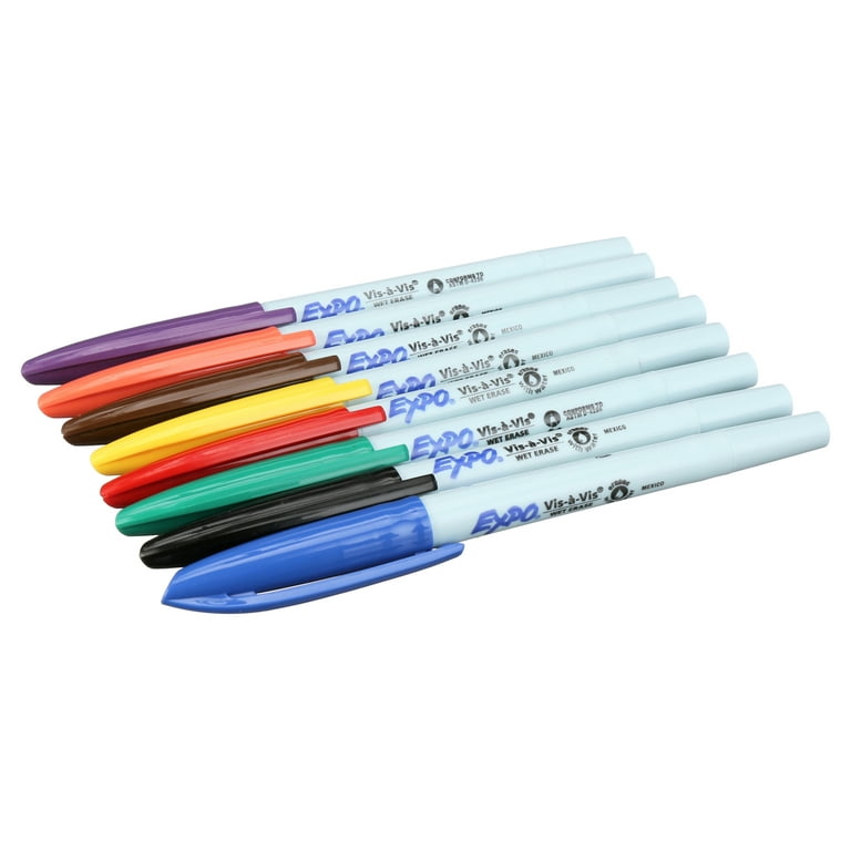 EXPO Vis-a-Vis Wet Erase Marker, Fine Bullet Tip, Assorted Colors