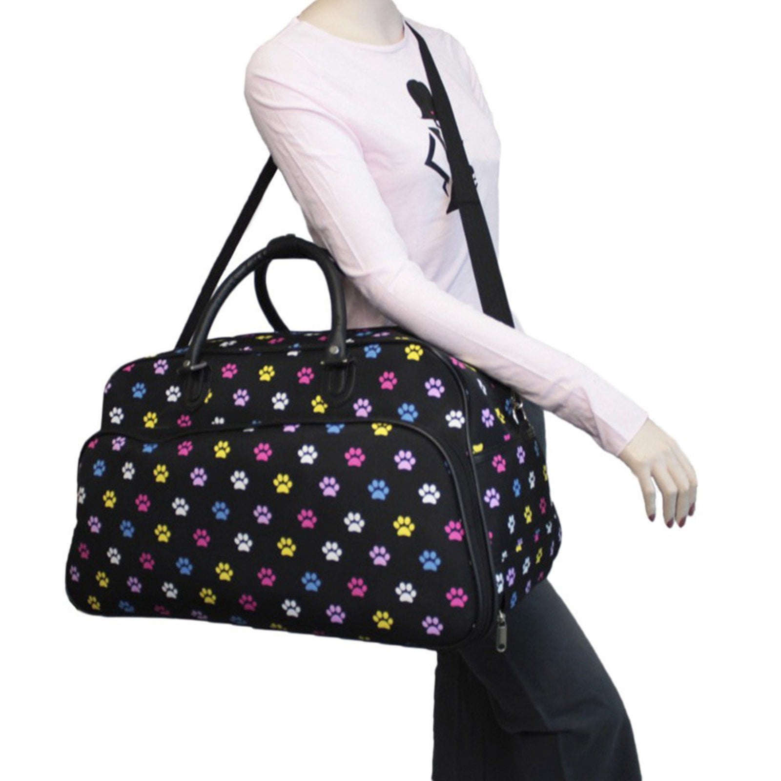 World Traveler 21-Inch Carry-On Rolling Duffel Bag - Black White Paws
