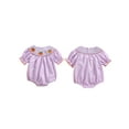 thumbnail image 2 of Miaouyo Baby Halloween Fall Romper Pumpkin Embroidered Plaid Short Sleeve Round Neck Ruffled Jumpsuits, 2 of 9