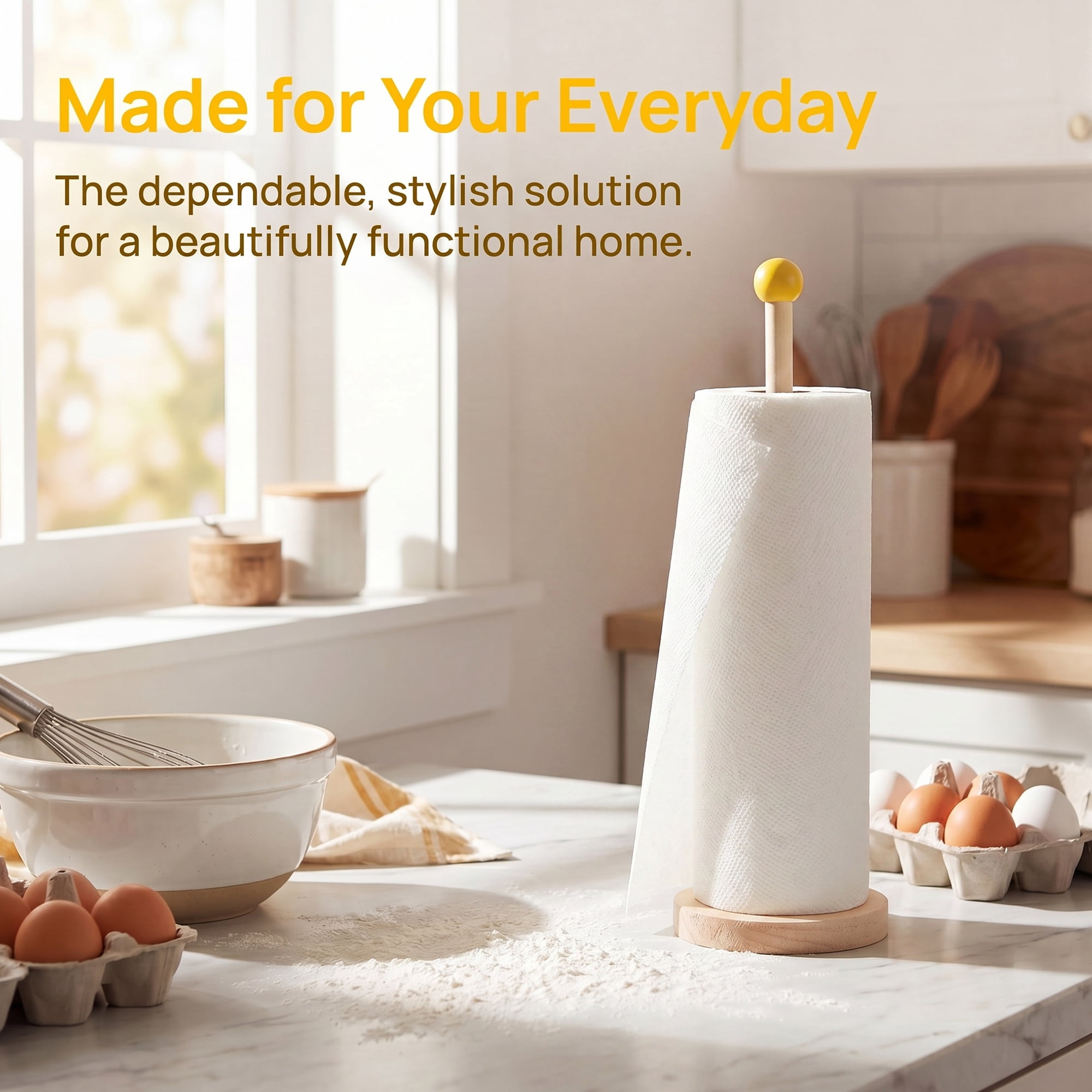 Unique Bargains Paper Towel Holder Wood Kitchen Decor for Bathroom Spheres 10.4x3.1inch