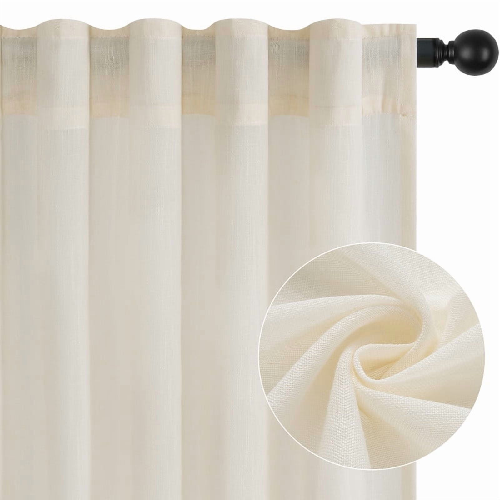 Topfinel Linen Curtains 90 Inch Long for Bedroom Living Room, Soft Linen Textured Window Drapes Semi Sheer Light Filtering Rod Pocket Back Tab Drapes, Birch 2 Panels