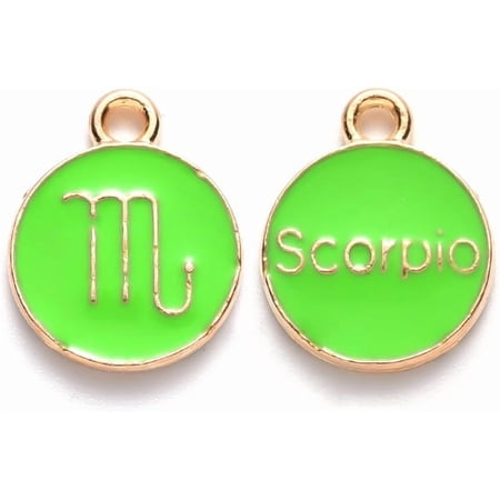 20Pcs Scorpio Charms Alloy Enamel Pendants Flat Round with 12 Constellation Jewelry Findings for Necklace Bracelet Jewelry Making Light Gold Pale Green 22x18x2mm Hole: 1.5mm