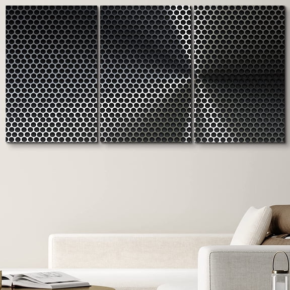 PixonSign Canvas Print Wall Art Set Metallic Silver Hexagon Grate Array Abstract Patterns Digital Art Minimalism Industrial Closeup Dramatic Multicolor Dark for Living Room, Bedroom - 16"x24"x3