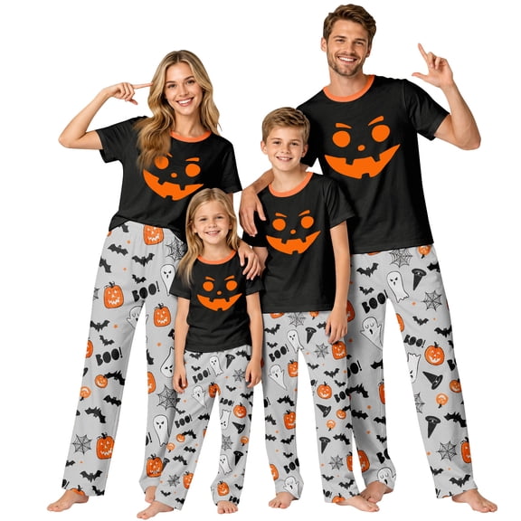 Halloween Pajamas Family Matching Set - 2 piece Pumpkin Face Short Sleeve Tops Pants Sets,Happy Halloween Festivel Theme Gifts for Whole Family for 12 Months Pjs