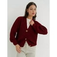 thumbnail image 4 of Women'S 2025 Fashion Casual Open-Front Long-Sleeved Chunky Knitted Sweater Jacket Wine Red XL, 4 of 5