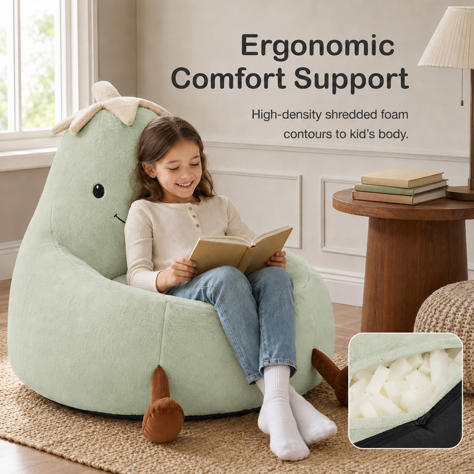 Alvantor Kids Bean Bag Chair, Stuffed Toddler Couch with Artificial Rabbit Fur Cover for Teens & Kids, Comfy Lazy Sofa Chair for Reader, Living Room, Bedroom