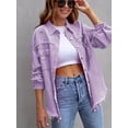 thumbnail image 4 of Ripped Raw Edge Oversized Denim Jacket, Distressed Collar Long Sleeves Denim Coat, Flap Pockets Single-breasted Button Up Loose Denim  Jacket, Women's Denim Jeans & Clothing, 4 of 7