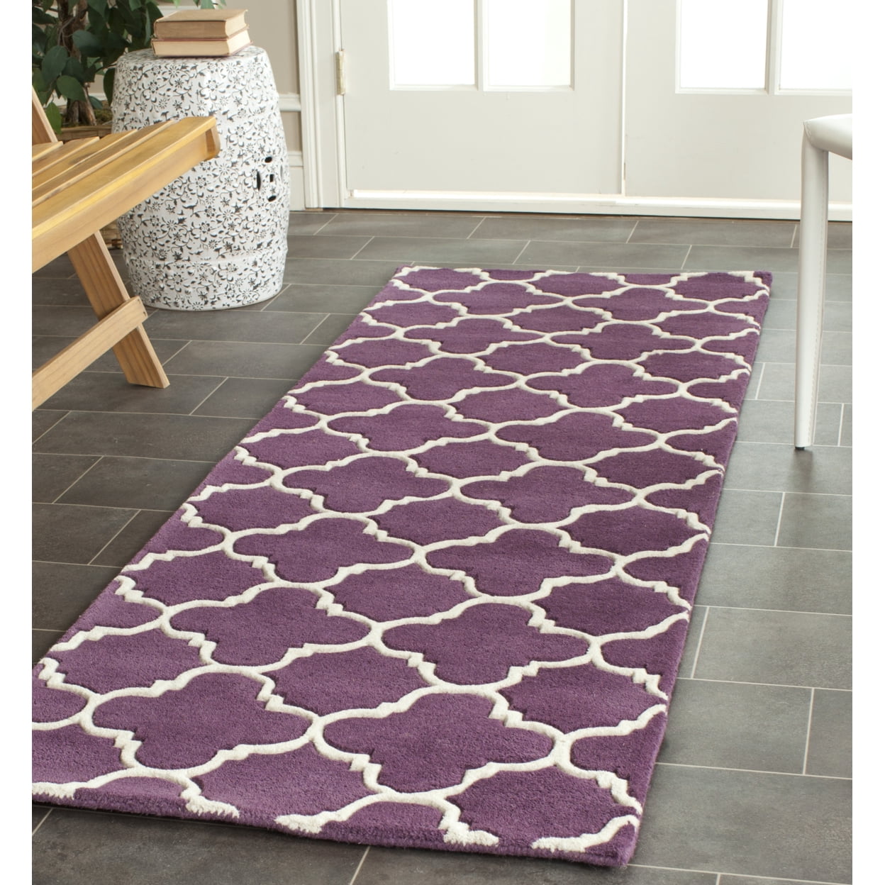 SAFAVIEH Chatham Jacob Geometric Quatrefoil Wool Area Rug, Purple/Ivory, 4' x 6'