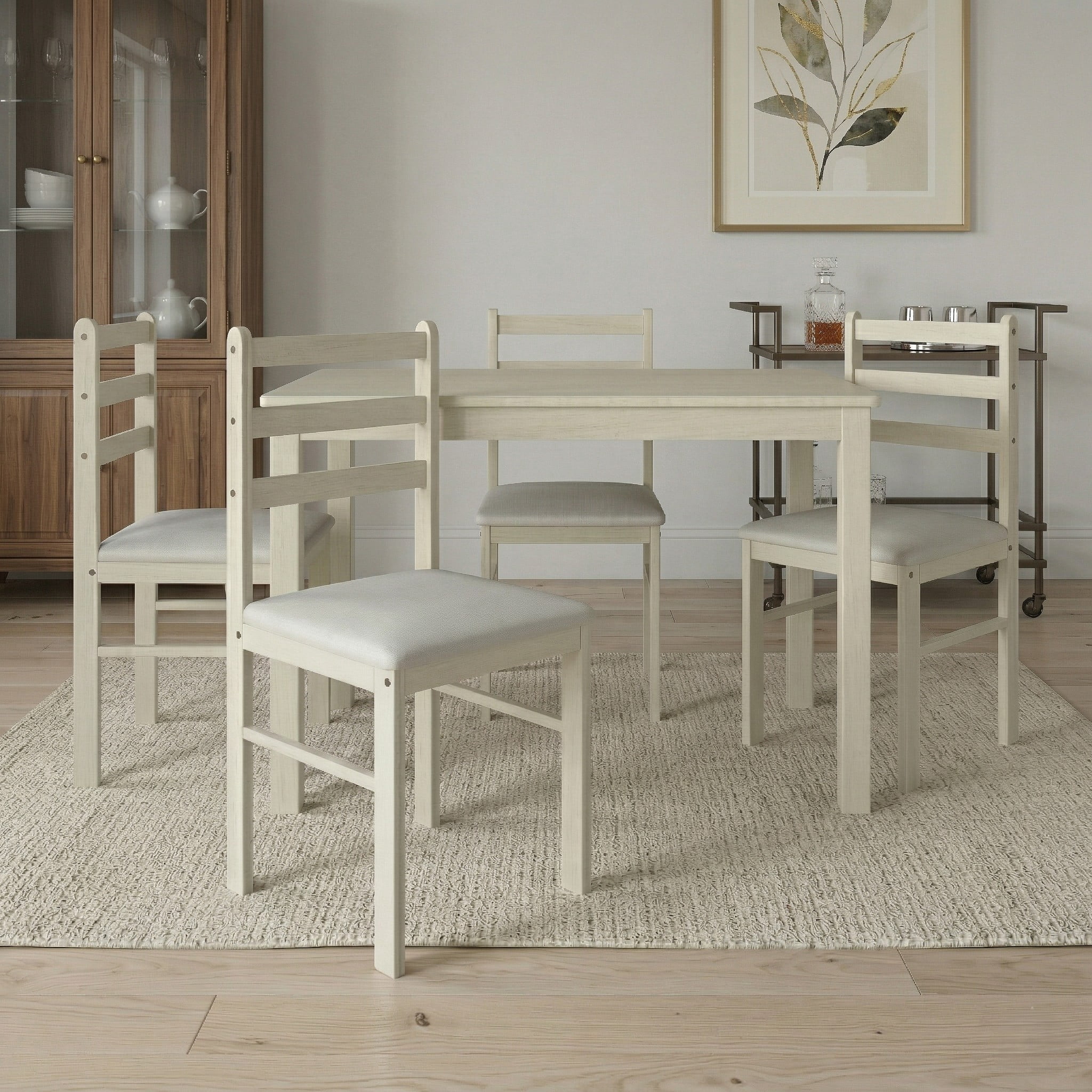 Home Design Lompoc 5-Piece Dining Table Set, Modern Rectangular Table with 4 Warm Gray Linen Upholstered Chairs, Easy Assembly