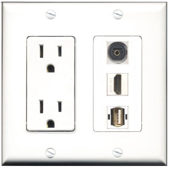 RiteAV - 15 Amp Power Outlet 1 Port HDMI 1 Port USB A-A 1 Port Toslink Decorative Wall Plate