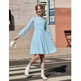 thumbnail image 5 of Oudiya Girls Mesh Puff Lantern Long Sleeve High Waist Formal A Line Light Blue Dress with Pockets for Kids 6-13 Years, 5 of 8