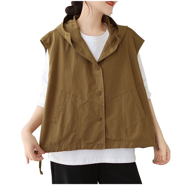 Timegard Womens Tank Tops Oversized Lightweight Button down Sleeveless Loose Outdoor Hoodie Jackets Tops