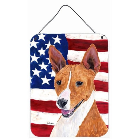 12 x 16 in. Usa American Flag With Basenji Aluminium Metal Wall Or Door Hanging Prints