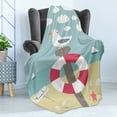 thumbnail image 4 of Graphic Beach Soft Flannel Fleece Throw Blanket, Nautical Cartoon Ocean with Sailboats Seagull Sitting on a Pole with, Cozy Plush for Indoor and Outdoor Use, 60" x 80", Multicolor, by Ambesonne, 4 of 5