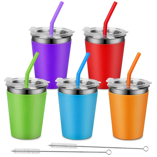 Vaso Rommeka Kids de acero inoxidable con tapa, 350 ml, paquete de 5