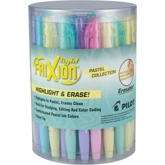 PILOT FriXion Light Pastel Collection Erasable Highlighters, Chisel Tip, Assorted Color Inks, Tub of 36 (8035) Tub 0f 36