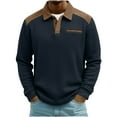 thumbnail image 2 of DODADAWANJ Waffle Shirts for Men Casual Button Up Collared Shirt Loose Fit Long Sleeve Texture T Shirts with Pockets Navy M, 2 of 8