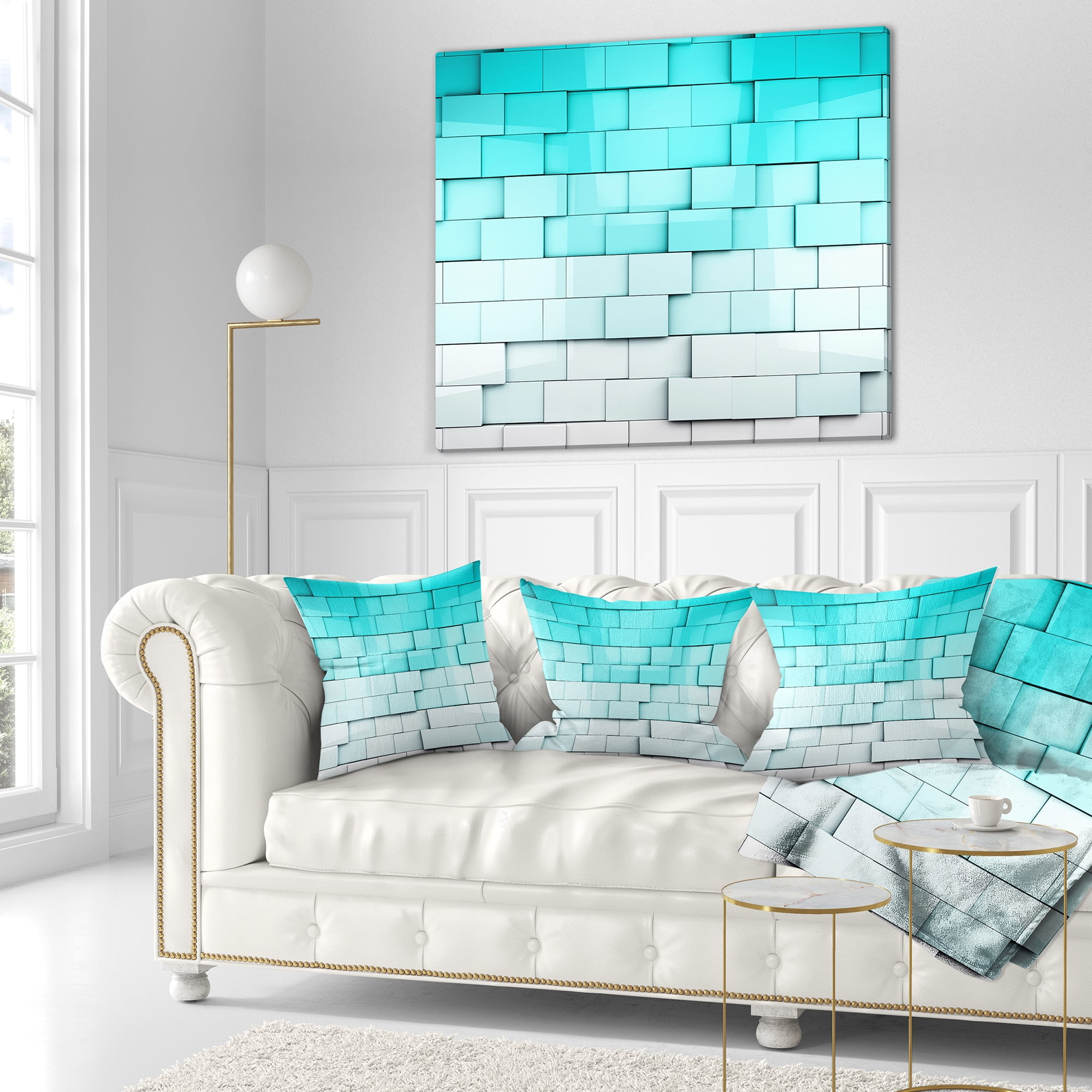 Designart Blue Mosaic Cubes - Contemporary Throw Pillow - 16x16