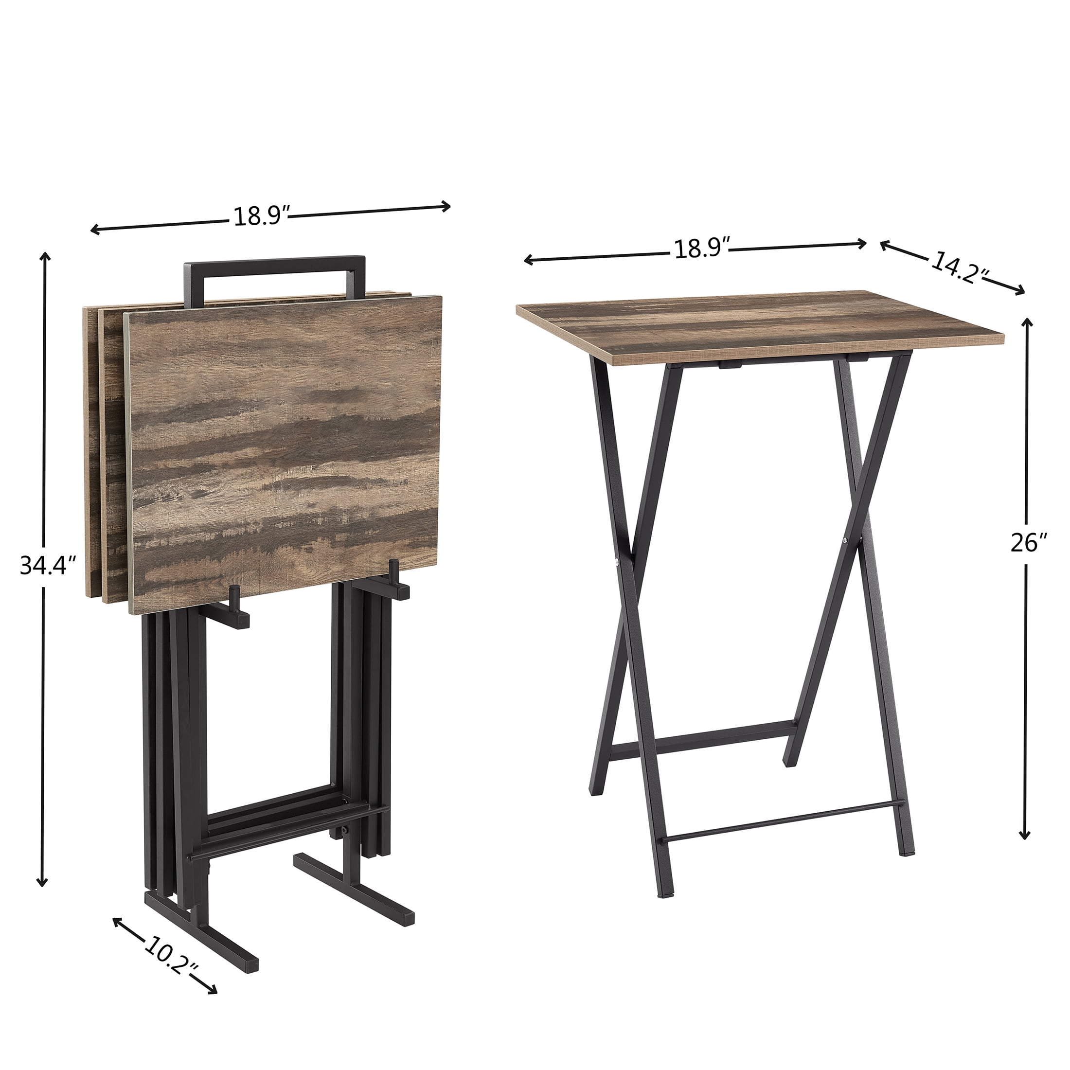 Aukfa TV Tray Table Set of 4, Folding Table, Industrial Side Table for Small Spaces, Space-Saving, Rustic Brown
