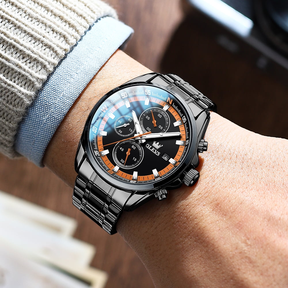 OLEVS Mens Watches,Big Dial Watches for Men Chronograph Stainless Steel Watch with Day Waterproof Analog Quartz Watches for Man Classic Business Wristwatch Luxury Luminous Reloj para Hombre