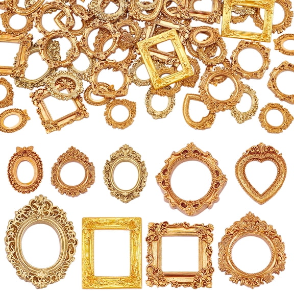 70Pcs 9 Styles Resin Mini Frame Multi-Shape Vintage Home Decor Frames for Jewelry Photography Wall Decor Accessories