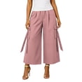 thumbnail image 6 of Karymi Athletic Shorts for Women Elastic High Waist Cargo Capri Pants, Wide Leg Cropped Trousers with Ribbon Detail and Pockets, Casual Solid Culotte Pants Jean Shorts Womens, 6 of 7