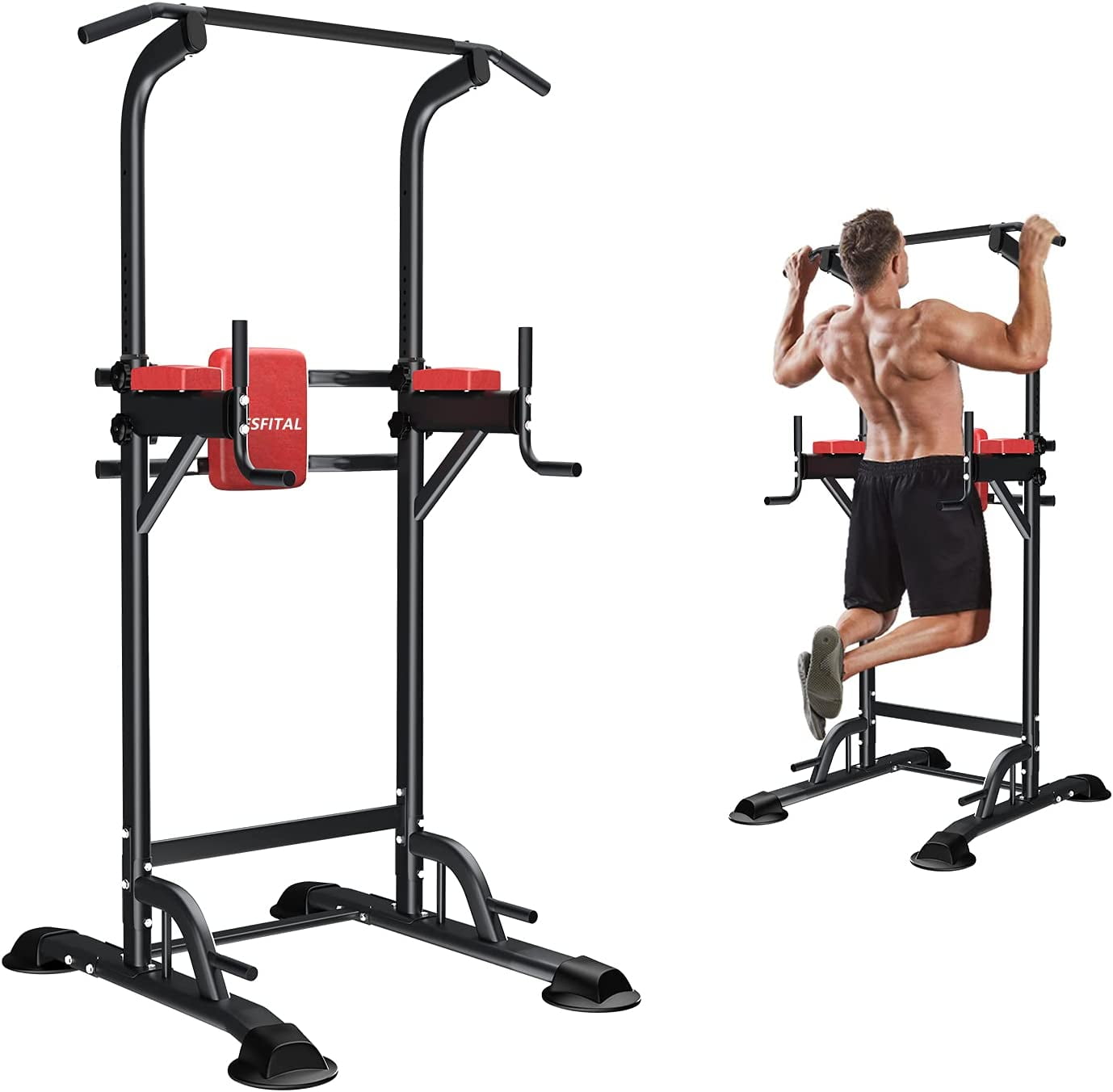 Wesfital Power Tower Dip Station, Pull Up Stand Height Adjustable Strength Training Equipment for Home Workout, Red/Black - Walmart.com
