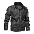 thumbnail image 4 of Dolkfu Mens Jackets Winter Distressed Faux Leather Black Bike Jacket Motocycle Stand Collar Streetwear Mens Outerwear L, 4 of 4