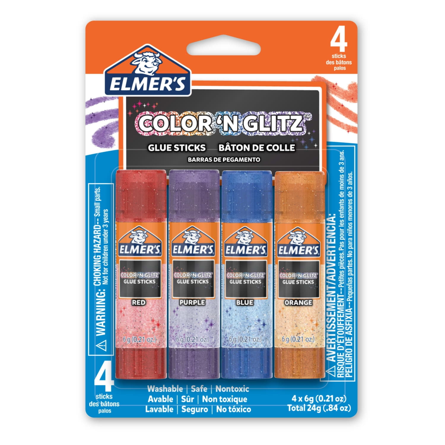 (3 pack) Elmer’s Color 'N Glitz Washable Glitter Glue Sticks - Assorted Colors, 6 Gram, 4-Pack