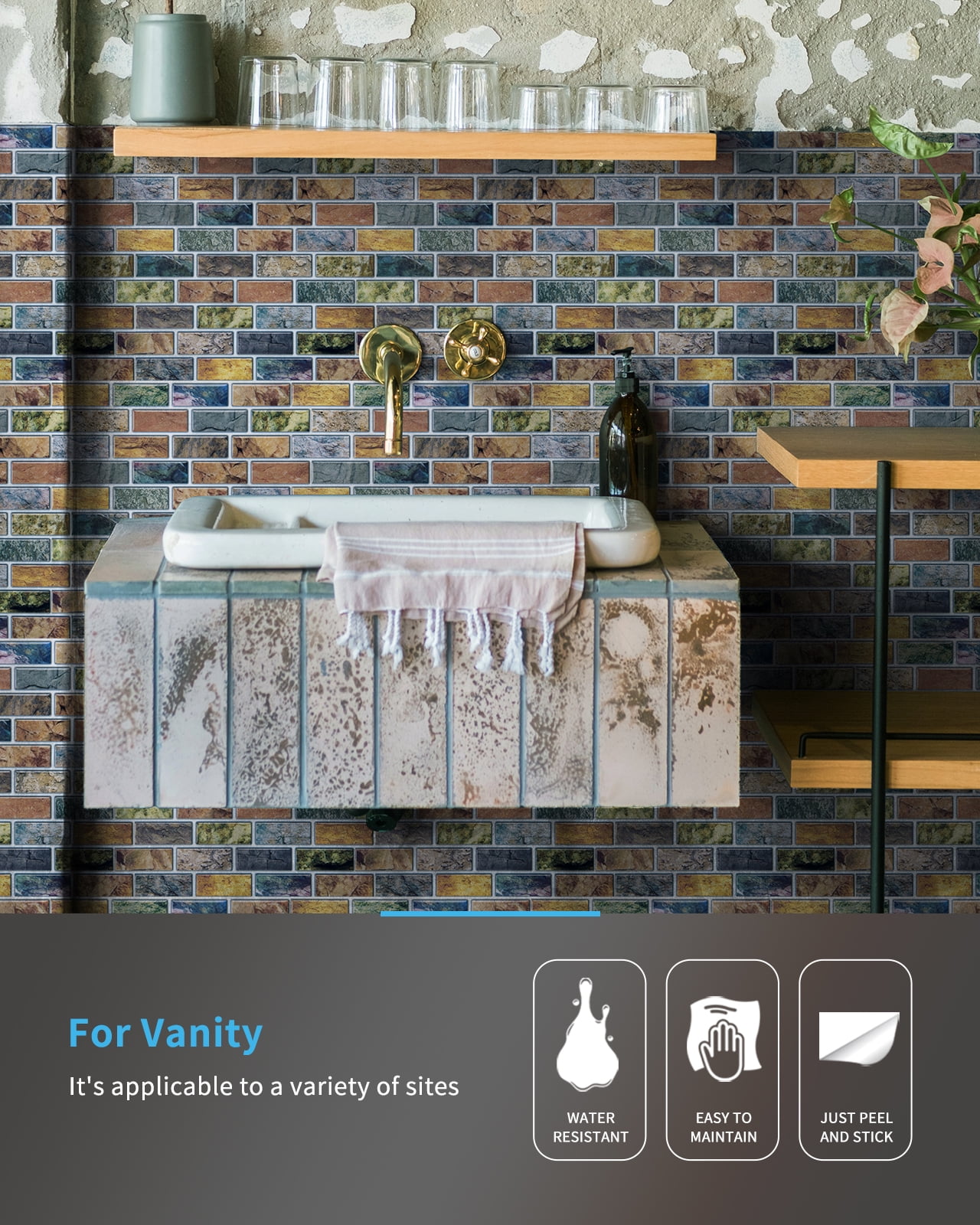 Art3d 10-Sheet Peel & Stick Kitchen Backsplash Sticker, 12" X 12" Faux Ceramic Tile Design