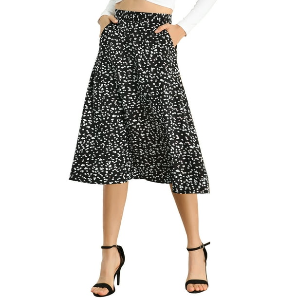 Falda midi de una línea con estampado floral para mujer Faldas vintage de gasa de verano Negro XL