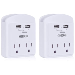 ONDOG Wall Outlet Extender 2-Pack with 2 USB Ports