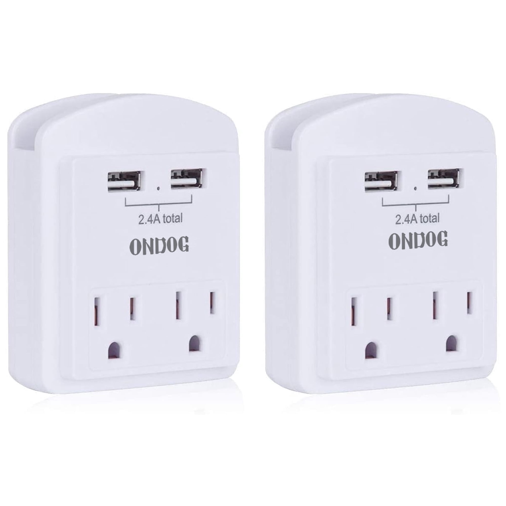 ONDOG 2-Pack Wall Charger, Small Surge Protector with 2 USB Ports, Top Phone Holder for Smart Phones, White