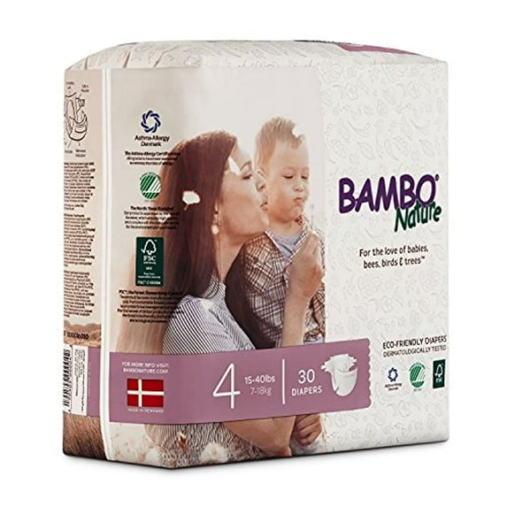 Bambo Nature Eco Friendly Premium Baby Diapers for Sensitive Skin, Size 4 (15-40 lbs), 360 Count (2 Cases of 180)