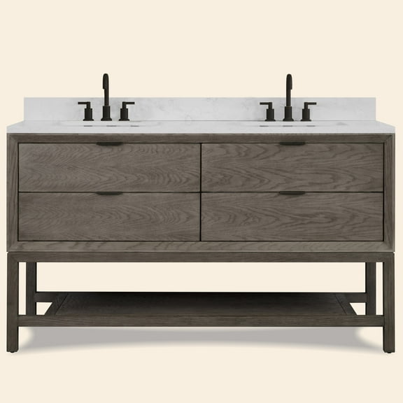 Legion Furniture 60" VANITY GREY OAK FINISH KD ON LEGS WITH 1" THICK WHITE ARTIFICIAL STONE