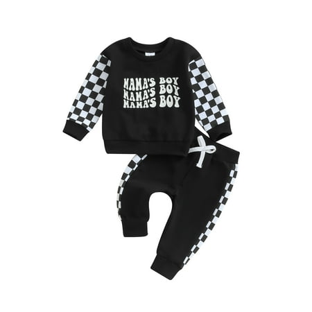 

Mama s Boy Baby Clothes Toddler Baby Boys Checkerboard Long Sleeve Sweatshirt Pullover Tops and Pants Sets Fall Winter Outfits