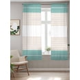 thumbnail image 2 of Turquoise Beige Stripe Curtains 63 Inch Length, Sheer Curtains for Bedroom Living Room Window Modern Art Horizontal Striped Rod Pocket Voile Drapes Kitchen Curtains Small Half Window 42"x63" 2 Panels, 2 of 6