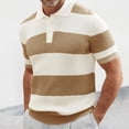 thumbnail image 2 of LWavelet Men's Short Sleeve Polo Shirt, Striped Ribbed Knit Collared Top for Casual & Retro Outfits Coffee L, 2 of 4