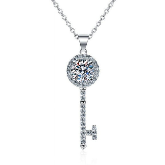 1ct Moissanite Pendant Necklace,D Color VVS1 Lab Created Diamond 925 Sterling Silver Round Cut Moissanite Key Diamond Necklace for Women Men