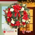 thumbnail image 6 of 24 Inch Pre-Lit Christmas Wreath for Front Door, Artificial Holiday Garland with 20 LED Lights, Red Flowers, Bow Ribbon & Gold Ornaments, 6 of 8