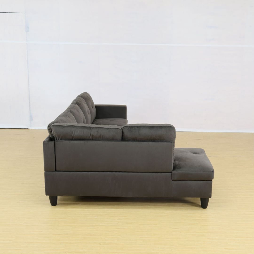 Hommoo Flannel Modern Sectional Sofa, Living Room Furniture Sets,L Shaped 4-Seat Couch Sofa Set for Home, Apartment, Dorm, Espresso(No Ottoman)