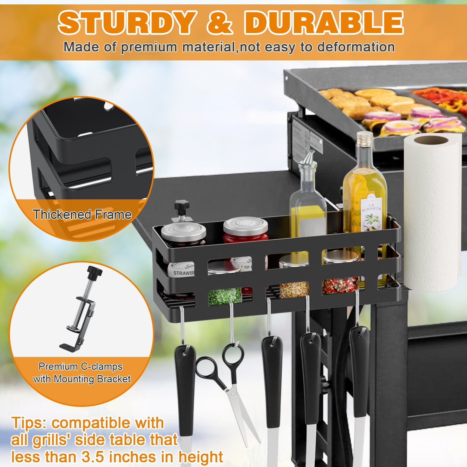 Griddle Caddy for Blackstone 28/36/22/17 inch, Universal BBQ Grill Caddy for Outdoor Grill with Paper Towel Holder & 9" Tong, for Blackstone Griddle Accessories Tool Holder Caddy